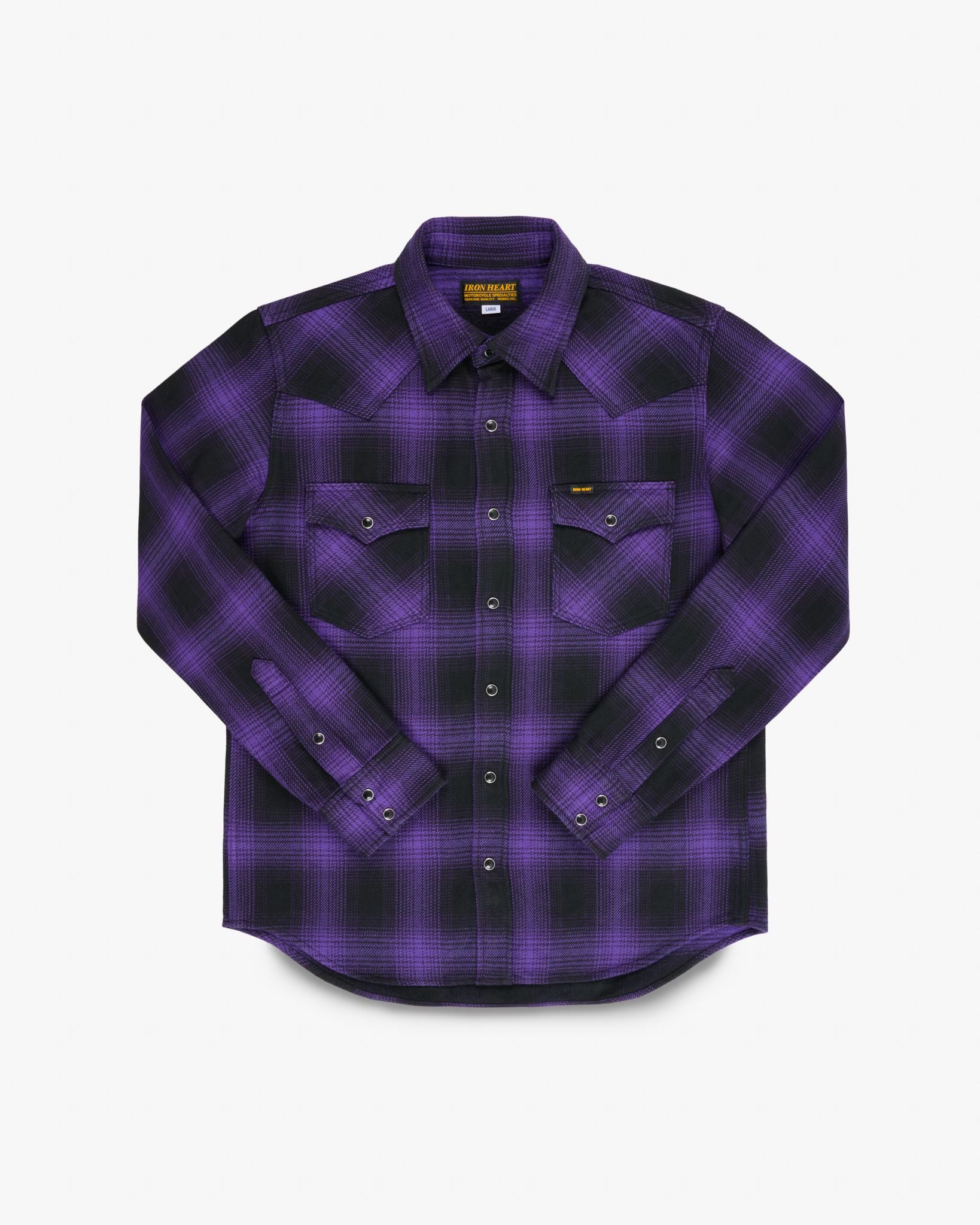 IHSH-264-PUR Ultra Heavy Flannel Ombré Check Western Shirt Purple/Black