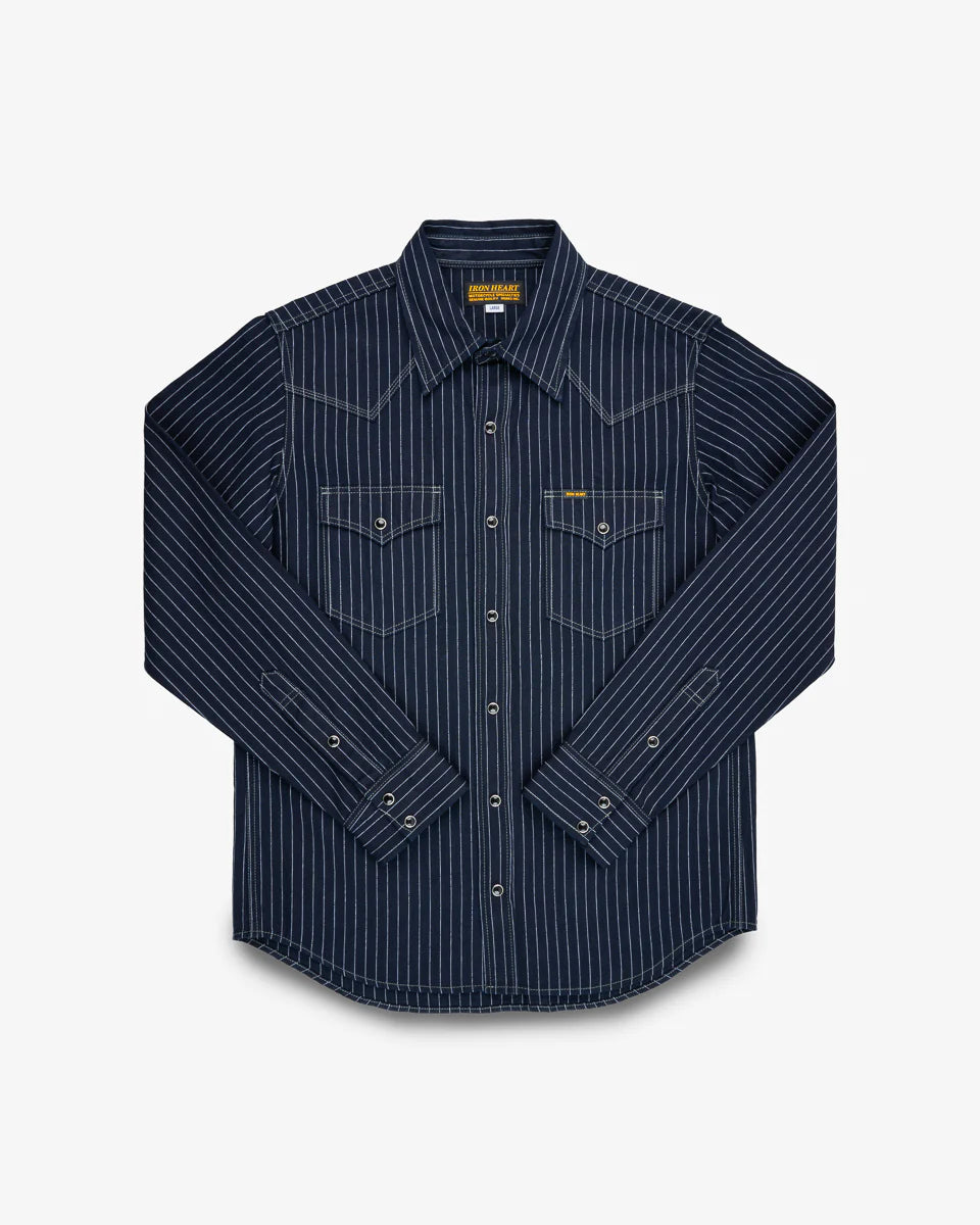 IHSH-424-IND 8.5oz Herringbone Stripe Western Shirt Indigo