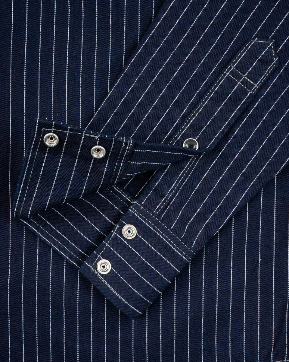 IHSH-424-IND 8.5oz Herringbone Stripe Western Shirt Indigo