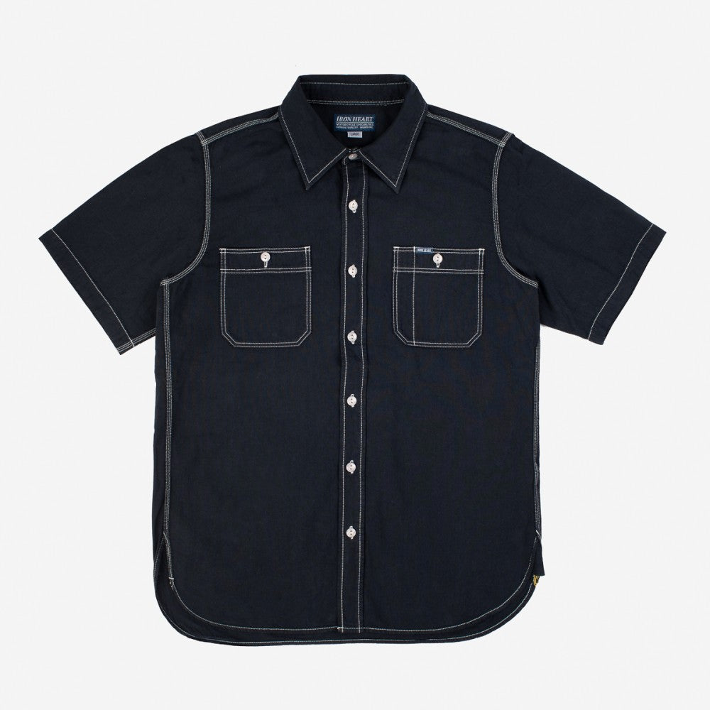 IHSH-285-OD 5.5oz Selvedge Chambray S/S Work Shirt Indigo Overdyed Black