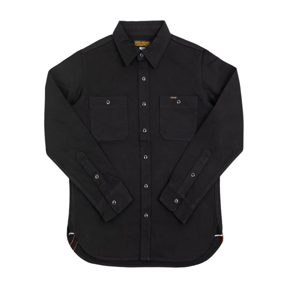 IHSH-338-BLK 12oz Selvedge Denim Work Shirt With Snaps - Black