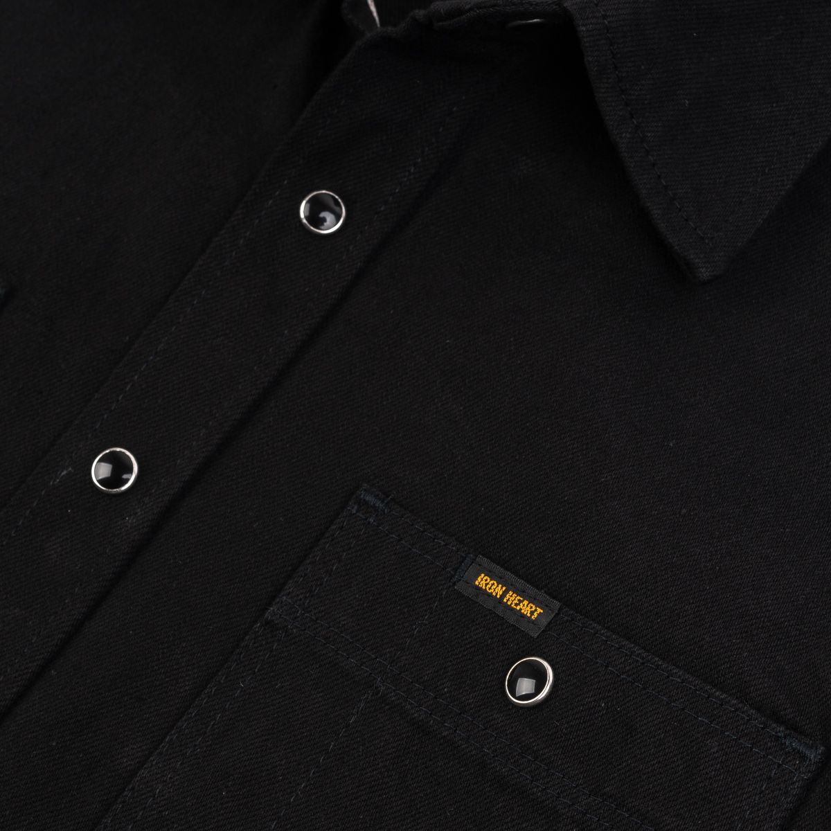 IHSH-338-BLK 12oz Selvedge Denim Work Shirt With Snaps - Black