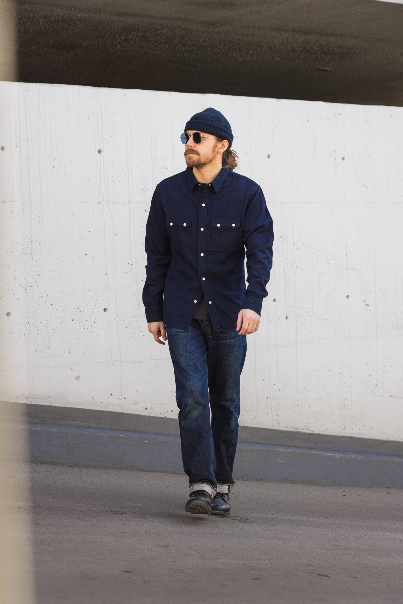 FN-SCW-002L 5.5oz Indigo Dobby Western Shirt