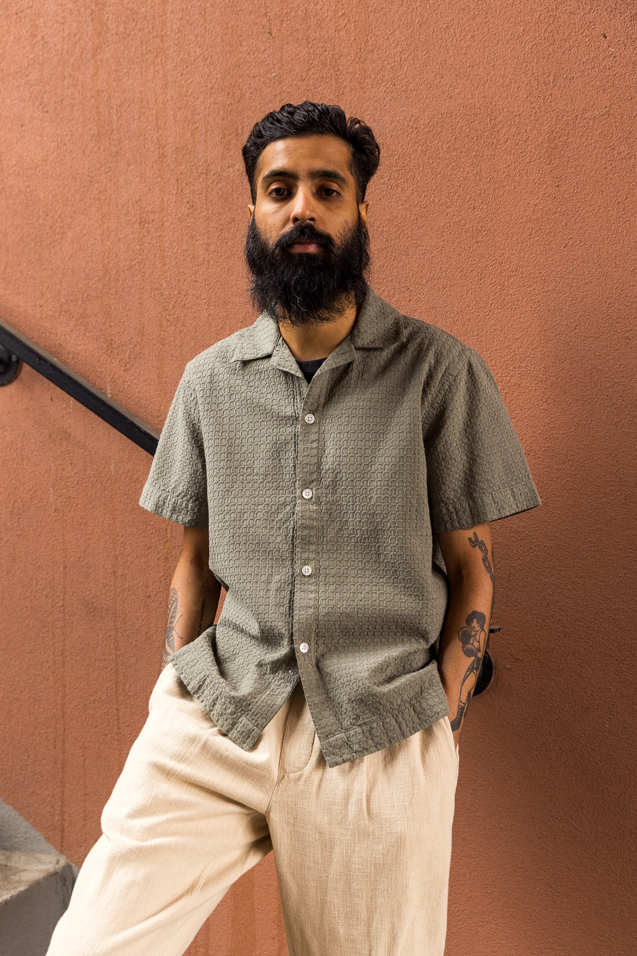 Resort Shirt Olive Geo Weave