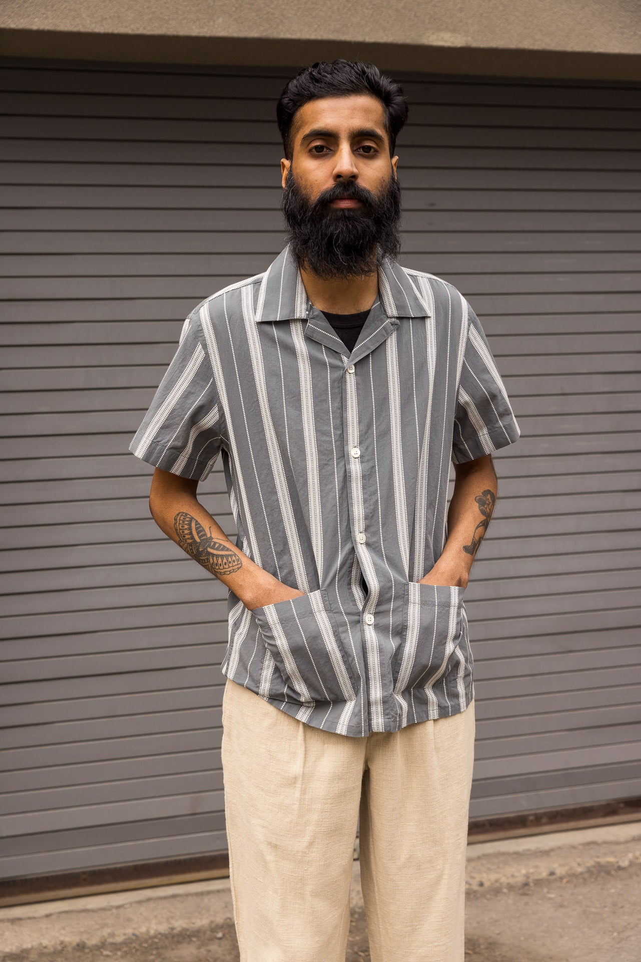 Cabana Shirt Sage Ticking Stripe