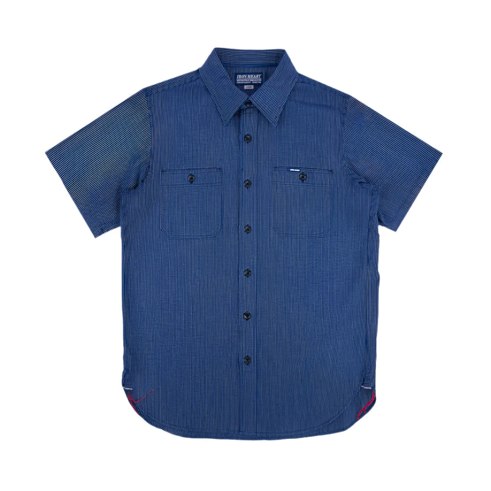 IHSH-420-PIN 5oz Selvedge Ox Cloth Short Sleeved Work Shirt Pinstripe