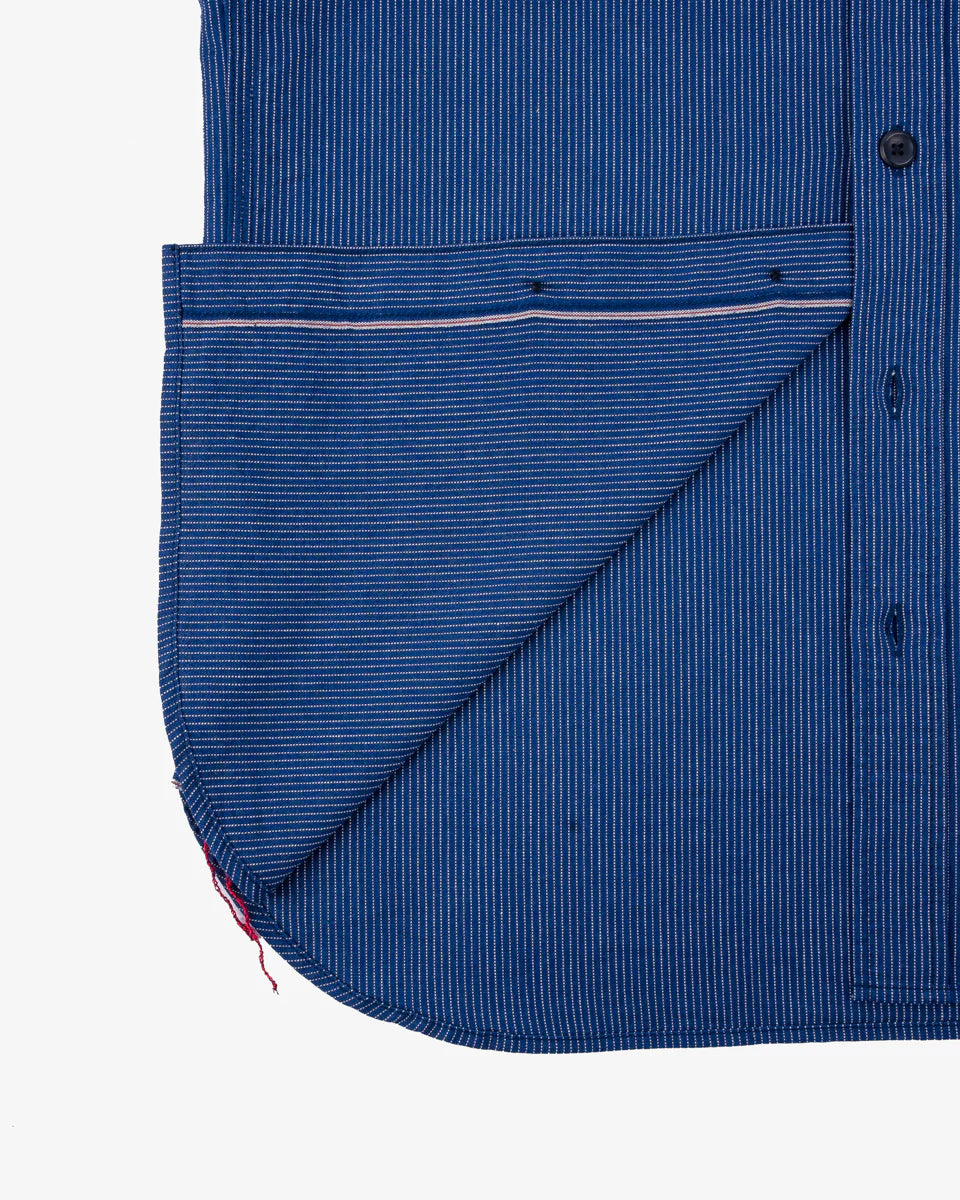 IHSH-420-PIN 5oz Selvedge Ox Cloth Short Sleeved Work Shirt Pinstripe