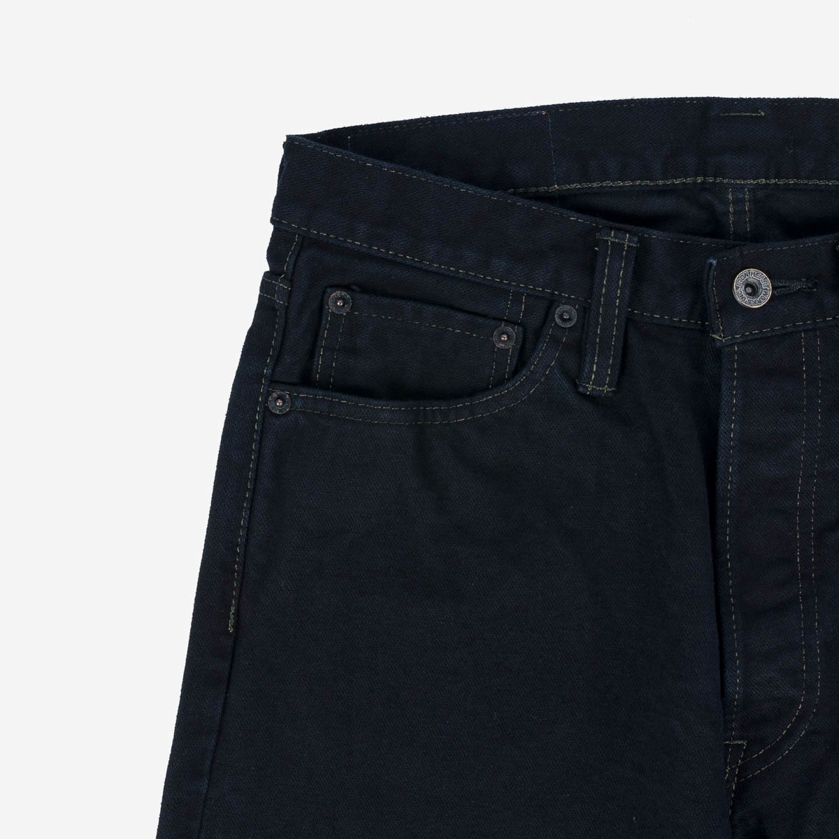 IH-888SBR-14od 14oz Broken Twill Selvedge Denim Relaxed Taper Indigo Overdyed Black