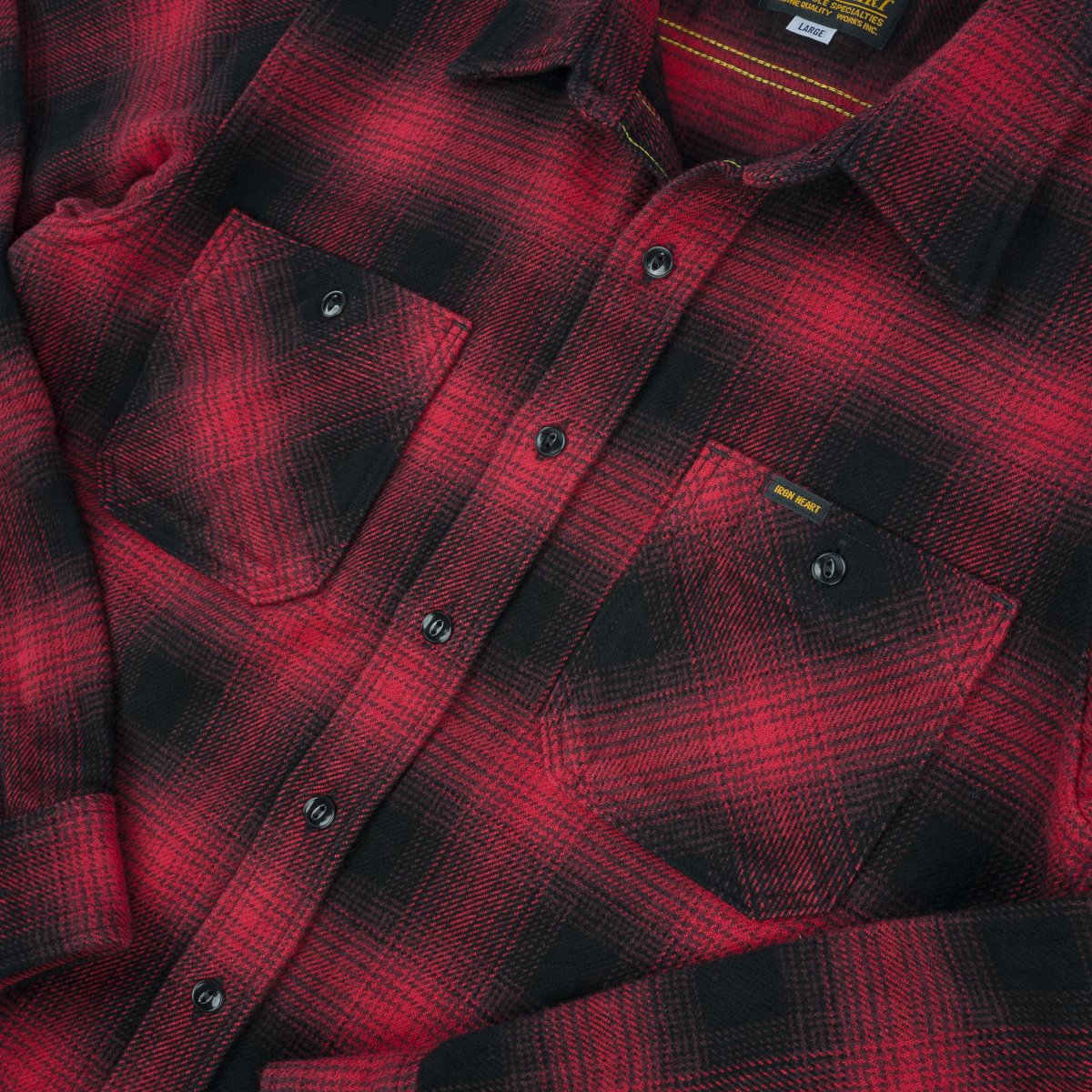 IHSH-265-RED Ultra Heavy Flannel Ombré Check Work Shirt Red/Black