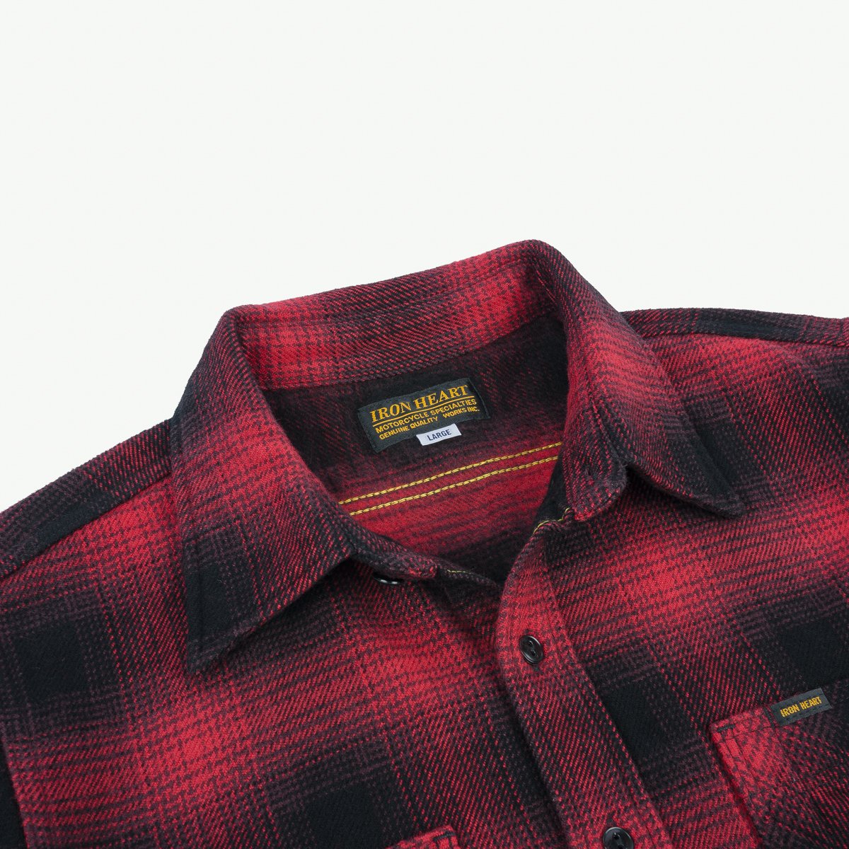 IHSH-265-RED Ultra Heavy Flannel Ombré Check Work Shirt Red/Black