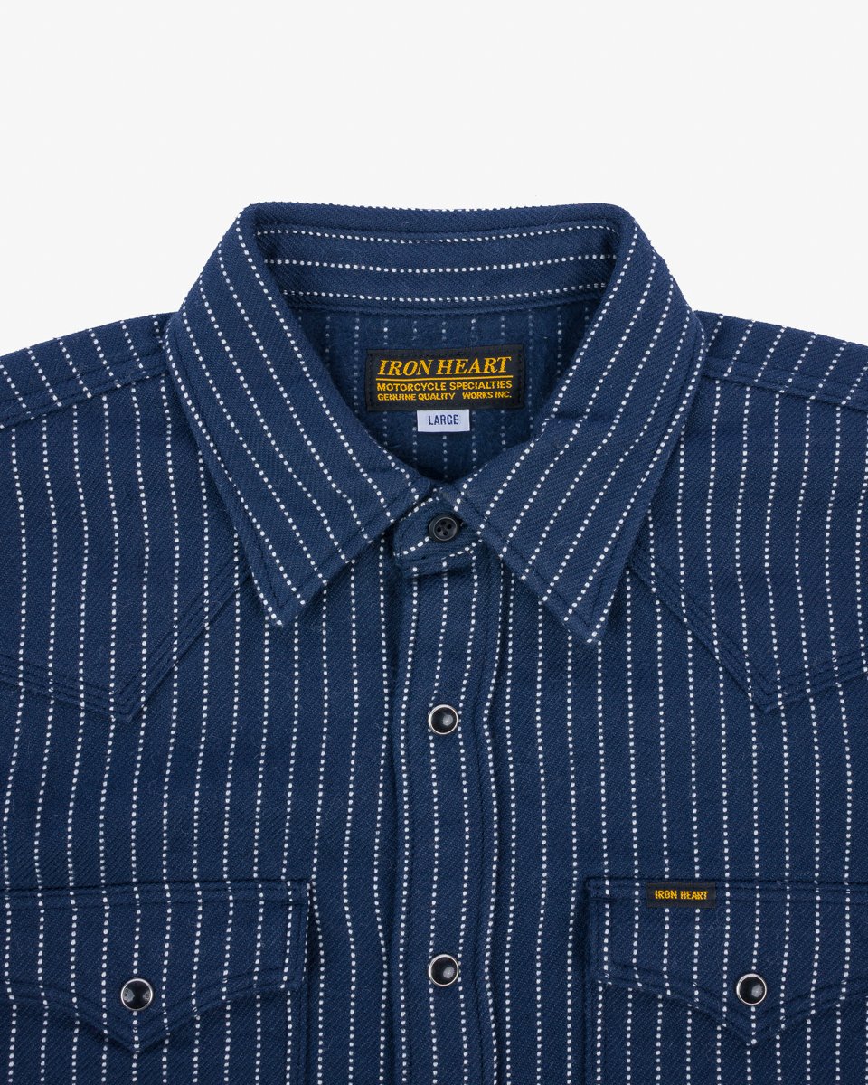 IHSH-401-NAV 12oz Ultra Heavy Flannel Chalk Stripe Western Shirt Navy