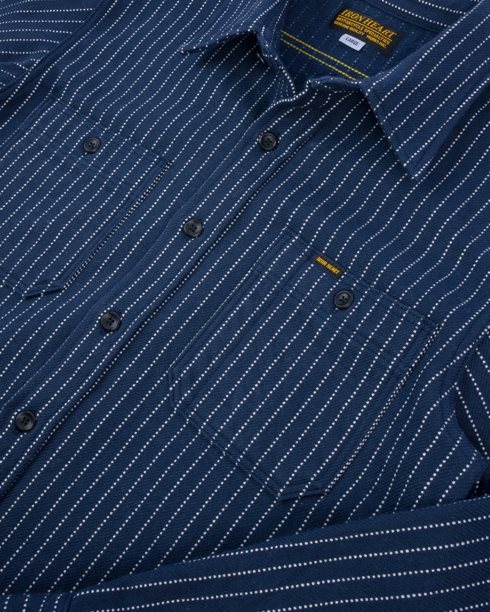 IHSH-402-NAV 12oz Ultra Heavy Flannel Chalk Stripe Work Shirt Navy