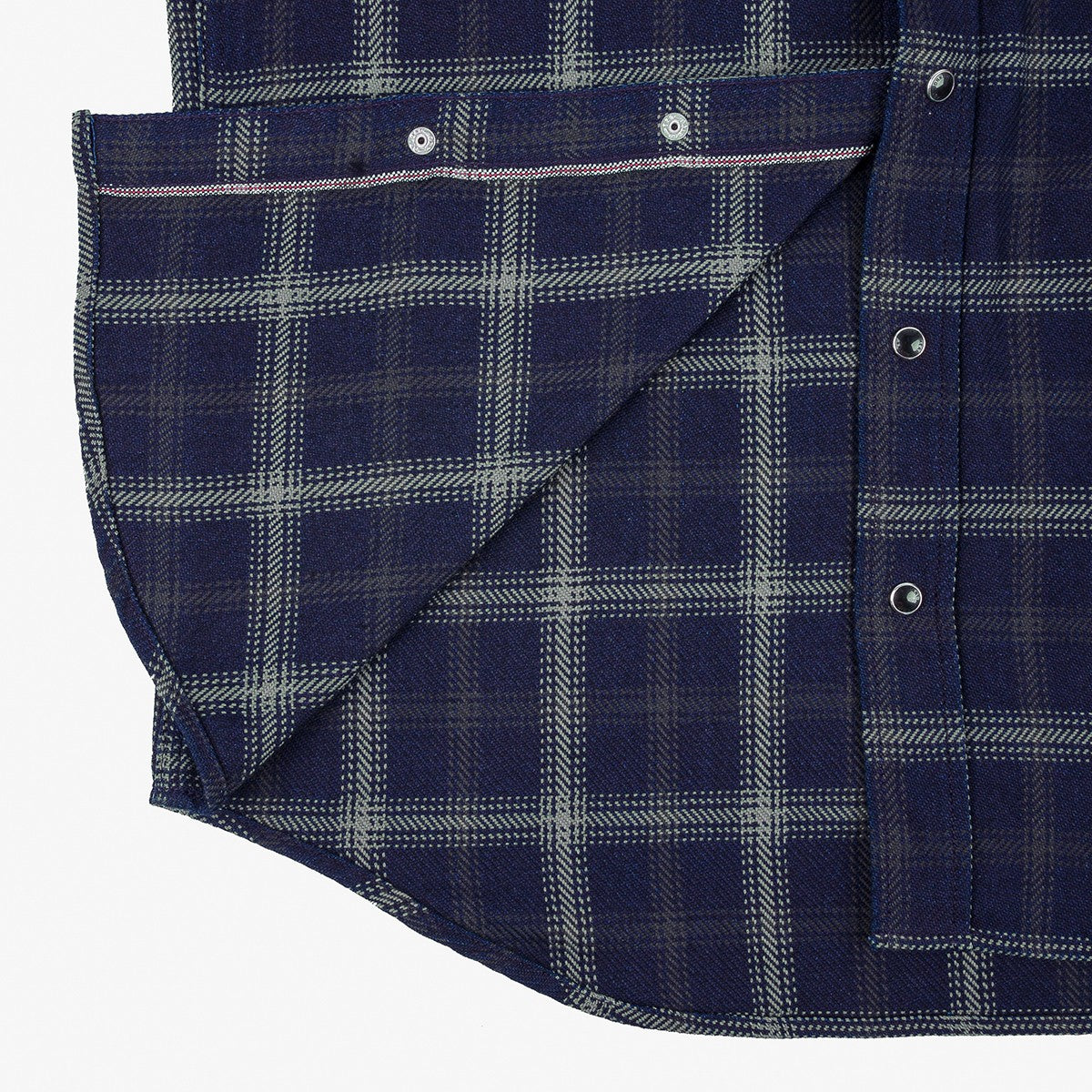 IHSH-411-BLK 9oz Selvedge Indigo Check Flannel Western Shirt Black