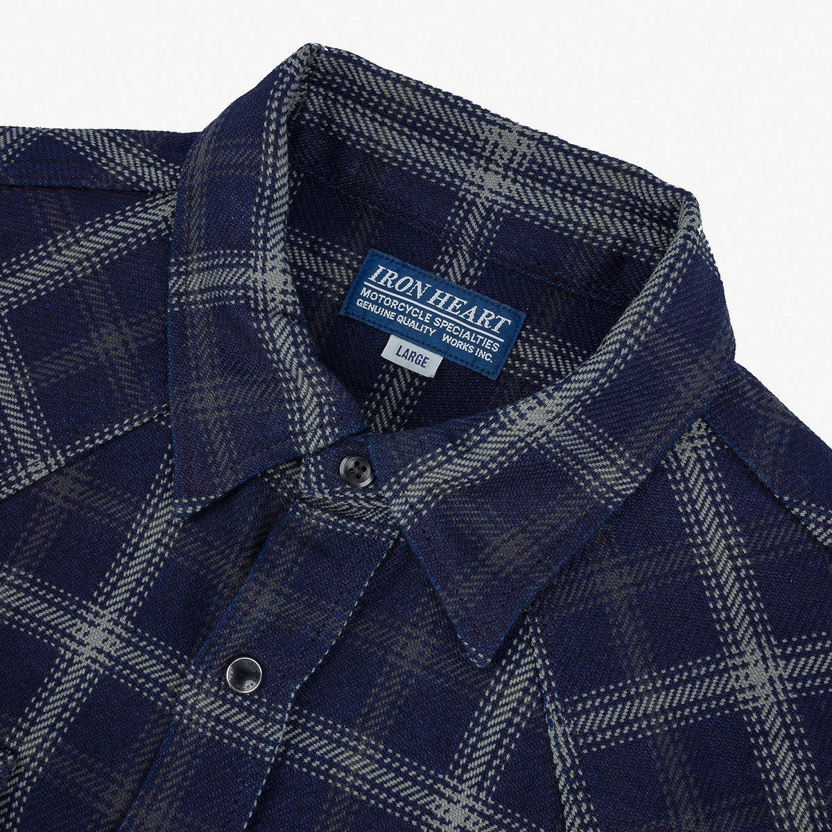 IHSH-411-BLK 9oz Selvedge Indigo Check Flannel Western Shirt Black