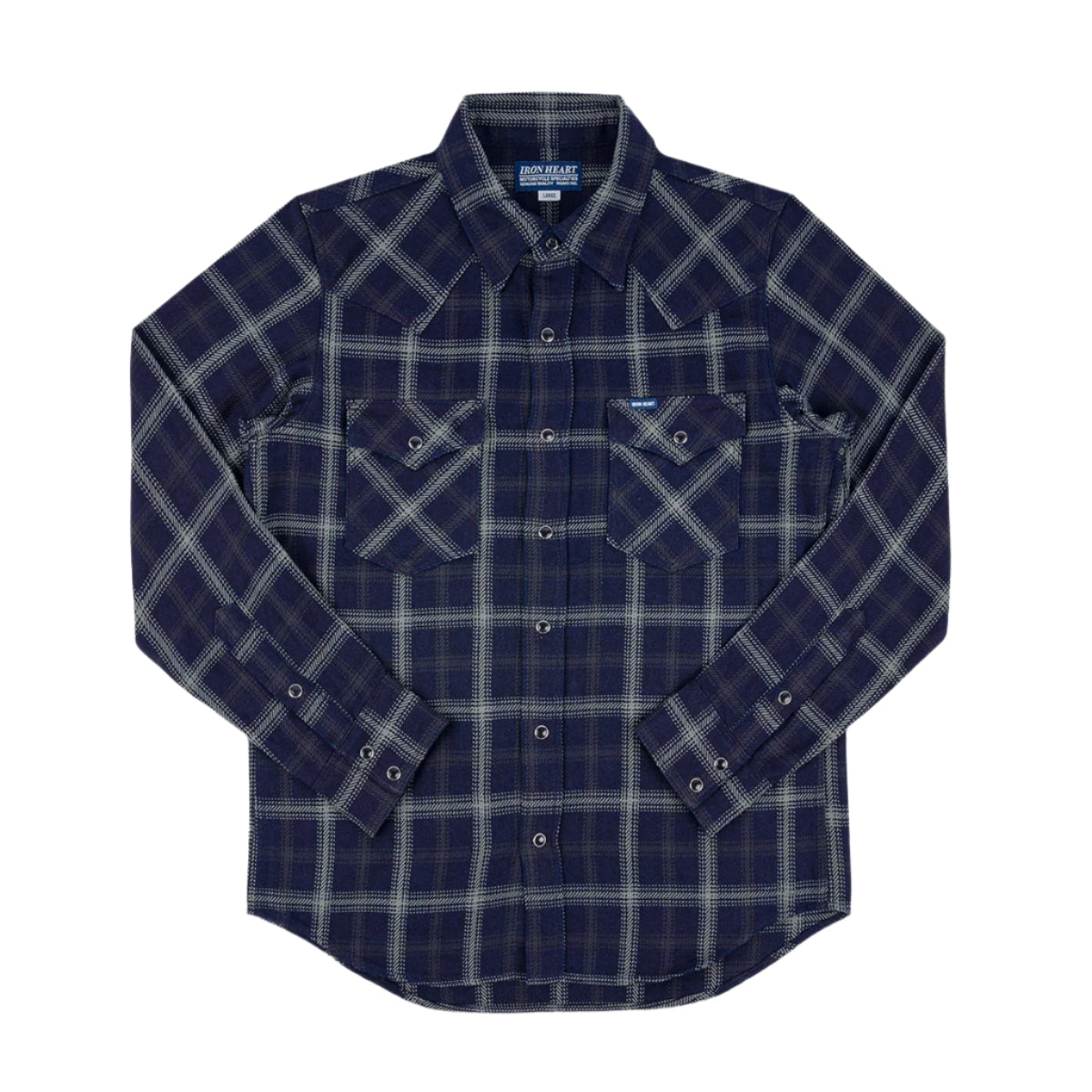 IHSH-411-BLK 9oz Selvedge Indigo Check Flannel Western Shirt Black