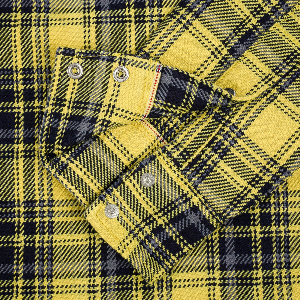 IHSH-411-YEL 9oz Selvedge Indigo Check Flannel Western Shirt Yellow