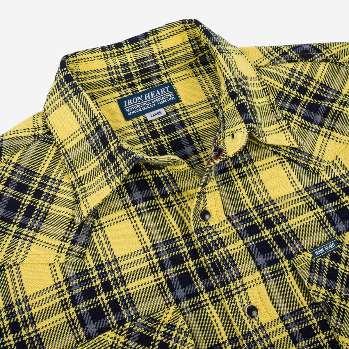 IHSH-411-YEL 9oz Selvedge Indigo Check Flannel Western Shirt Yellow