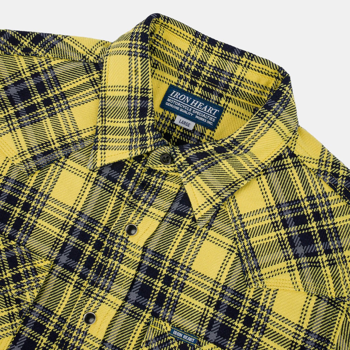 IHSH-411-YEL 9oz Selvedge Indigo Check Flannel Western Shirt Yellow