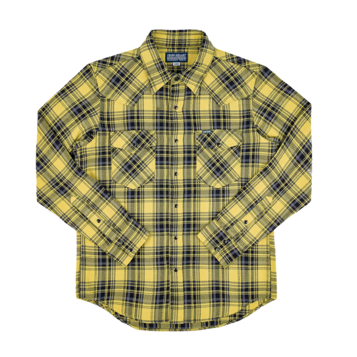 IHSH-411-YEL 9oz Selvedge Indigo Check Flannel Western Shirt Yellow