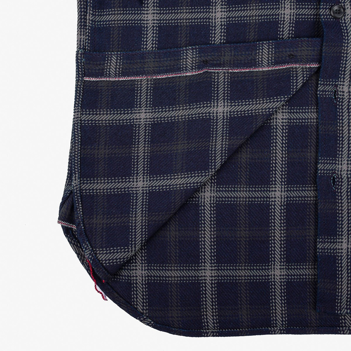 IHSH-412-BLK 9oz Selvedge Indigo Check Flannel Work Shirt Black