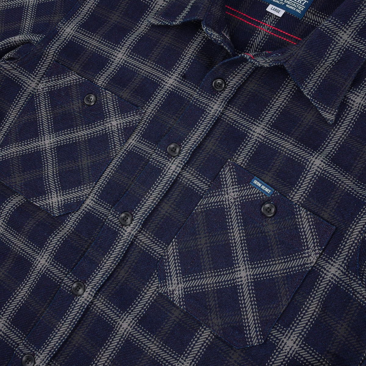 IHSH-412-BLK 9oz Selvedge Indigo Check Flannel Work Shirt Black