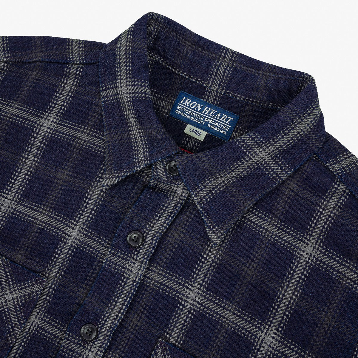 IHSH-412-BLK 9oz Selvedge Indigo Check Flannel Work Shirt Black