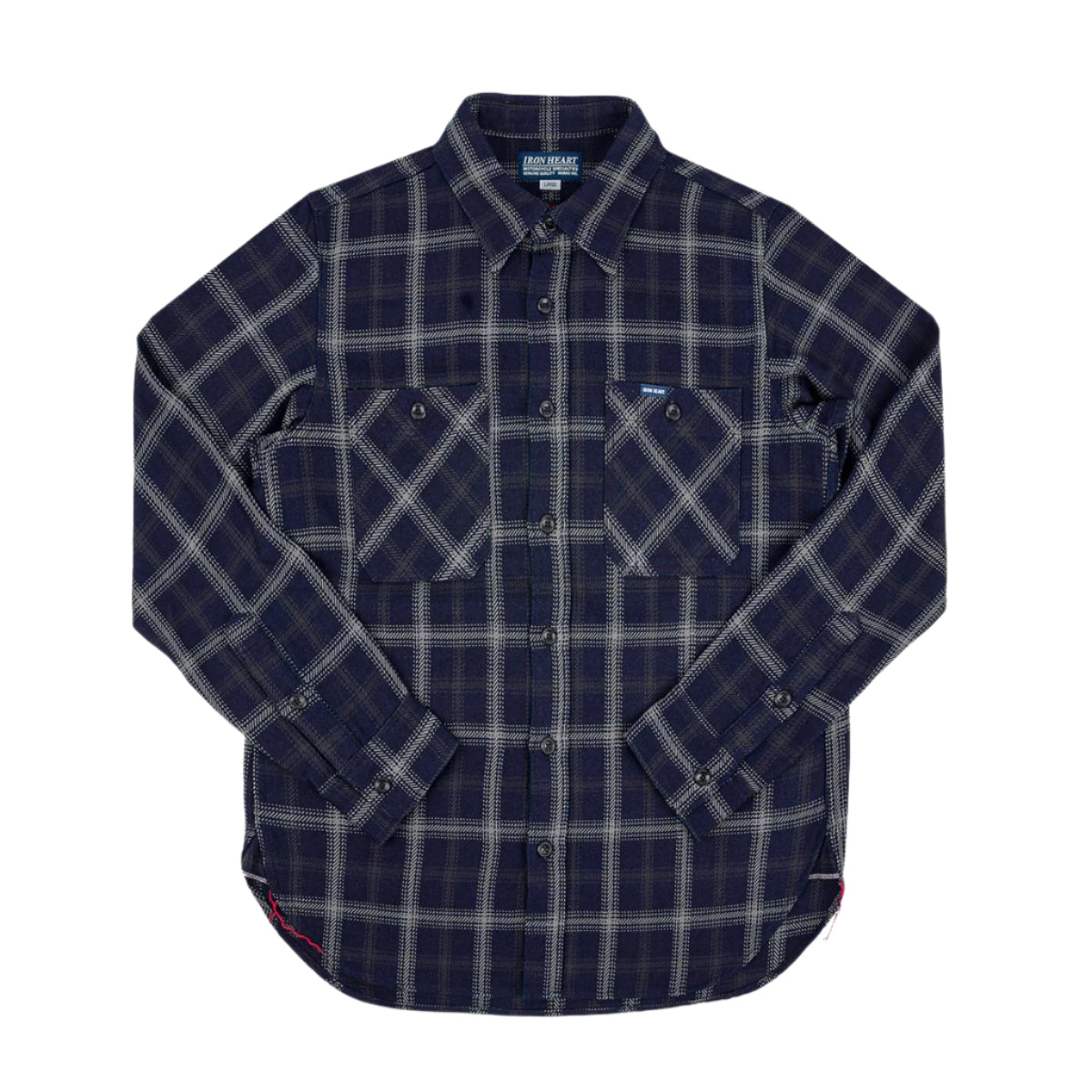IHSH-412-BLK 9oz Selvedge Indigo Check Flannel Work Shirt Black