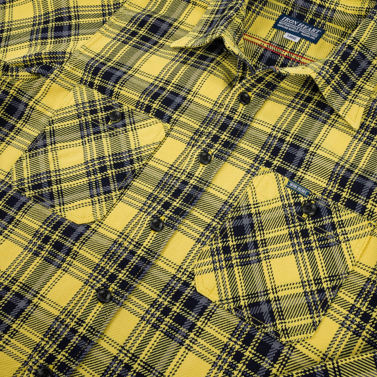 IHSH-412-YEL 9oz Selvedge Indigo Check Flannel Work Shirt Yellow