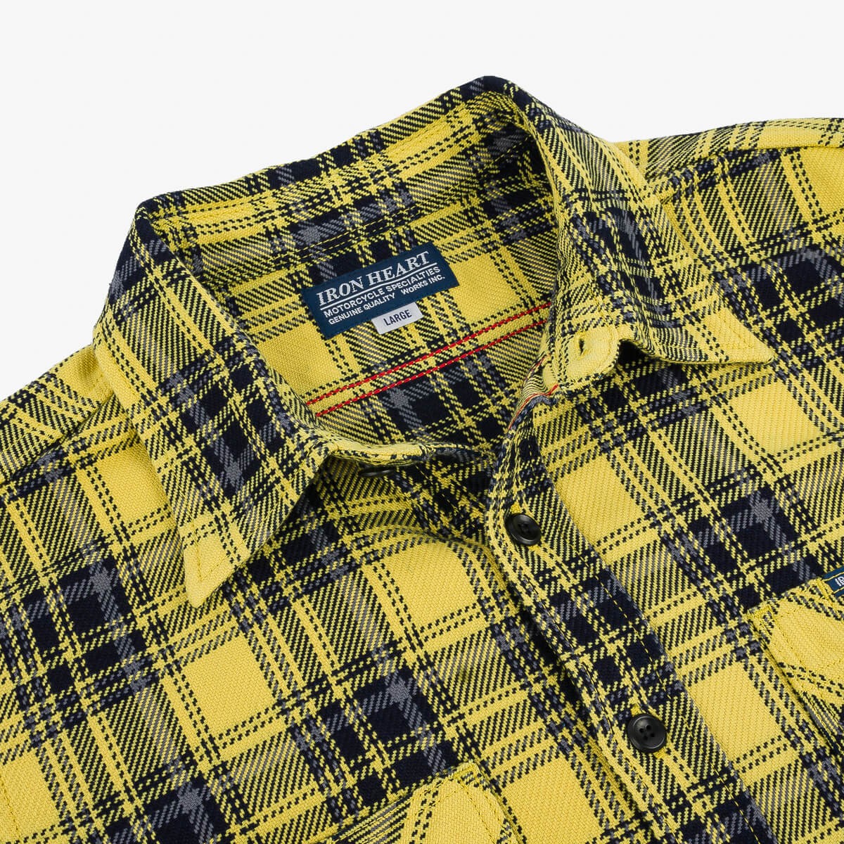 IHSH-412-YEL 9oz Selvedge Indigo Check Flannel Work Shirt Yellow