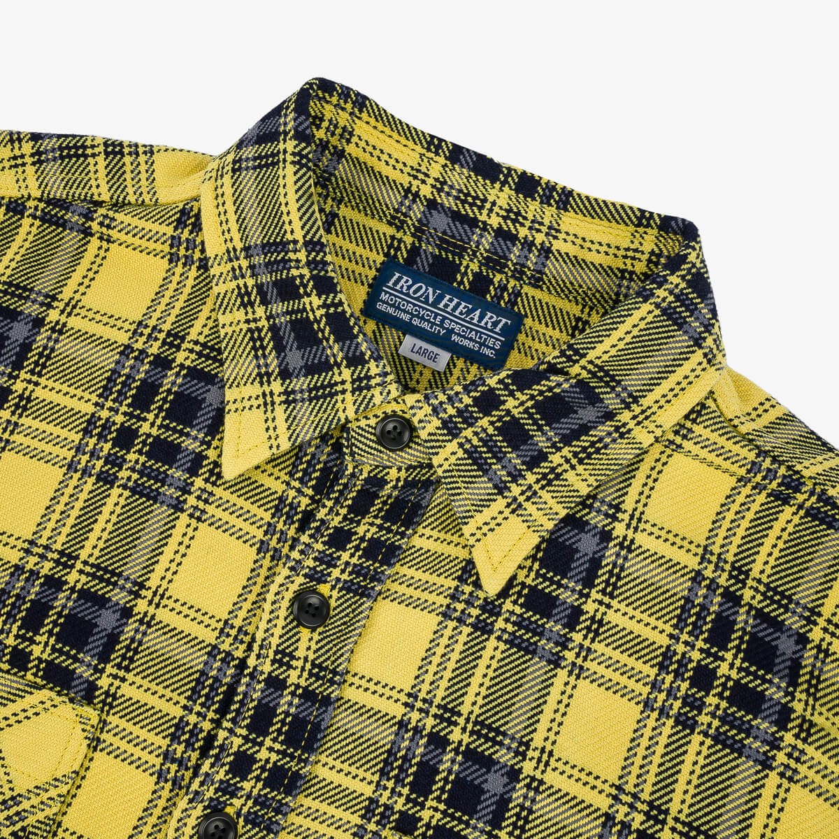IHSH-412-YEL 9oz Selvedge Indigo Check Flannel Work Shirt Yellow