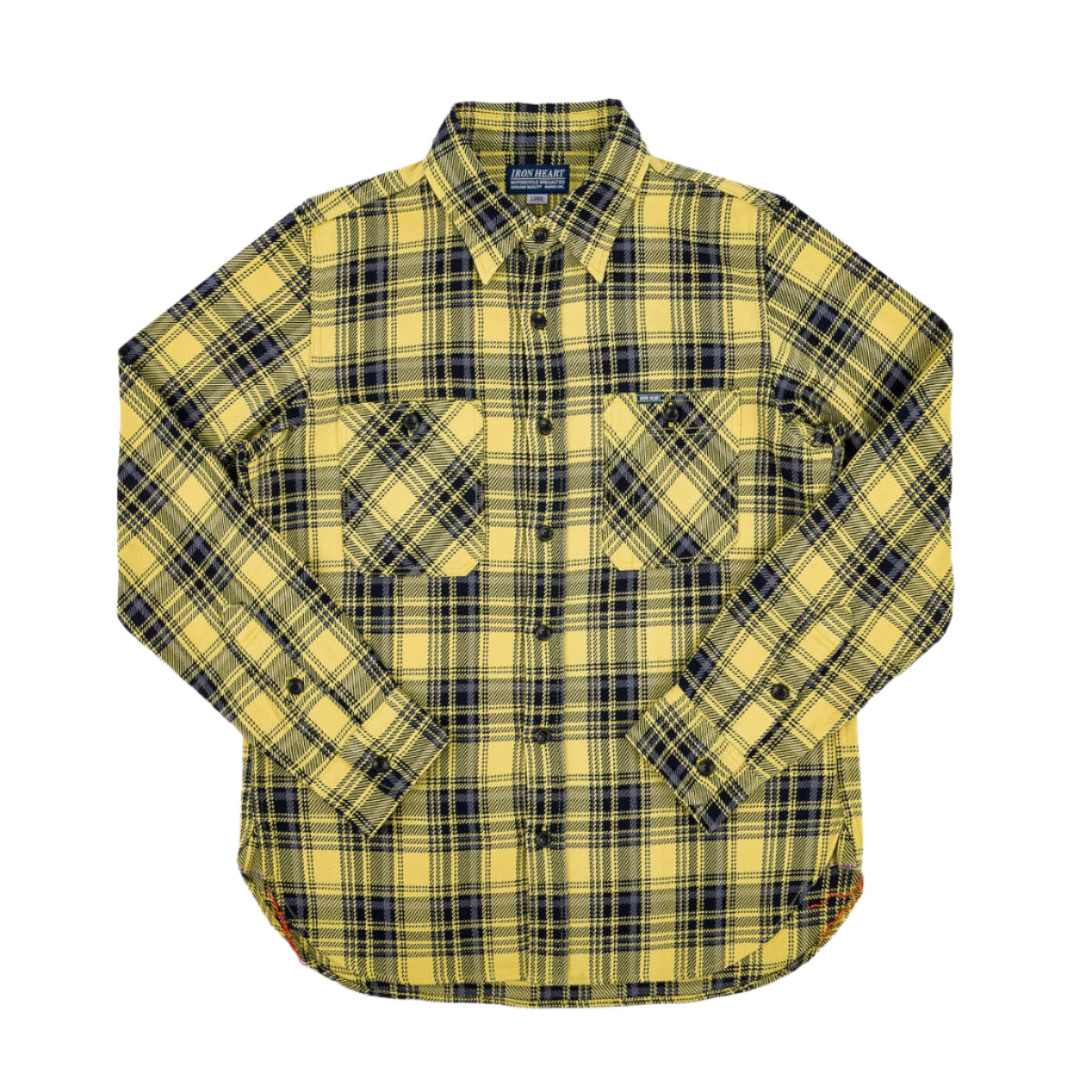 IHSH-412-YEL 9oz Selvedge Indigo Check Flannel Work Shirt Yellow