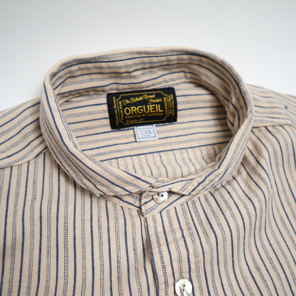 OR-5007E Shawl Collar Shirt Ecru Stripe