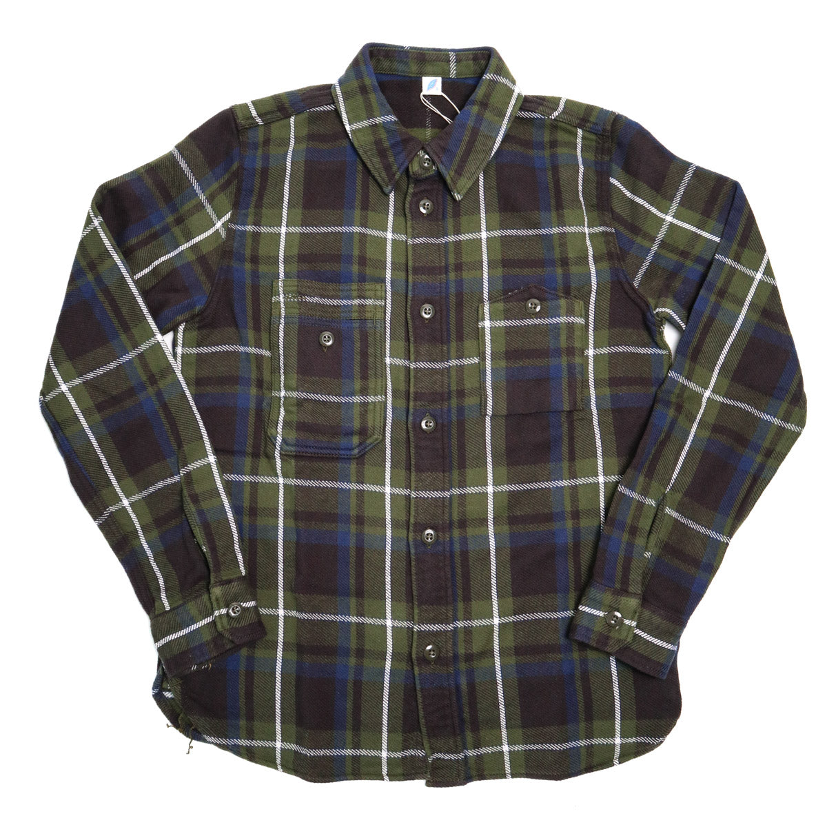 2222-OL Raised Surface Check Double Pocket Shirt Olive