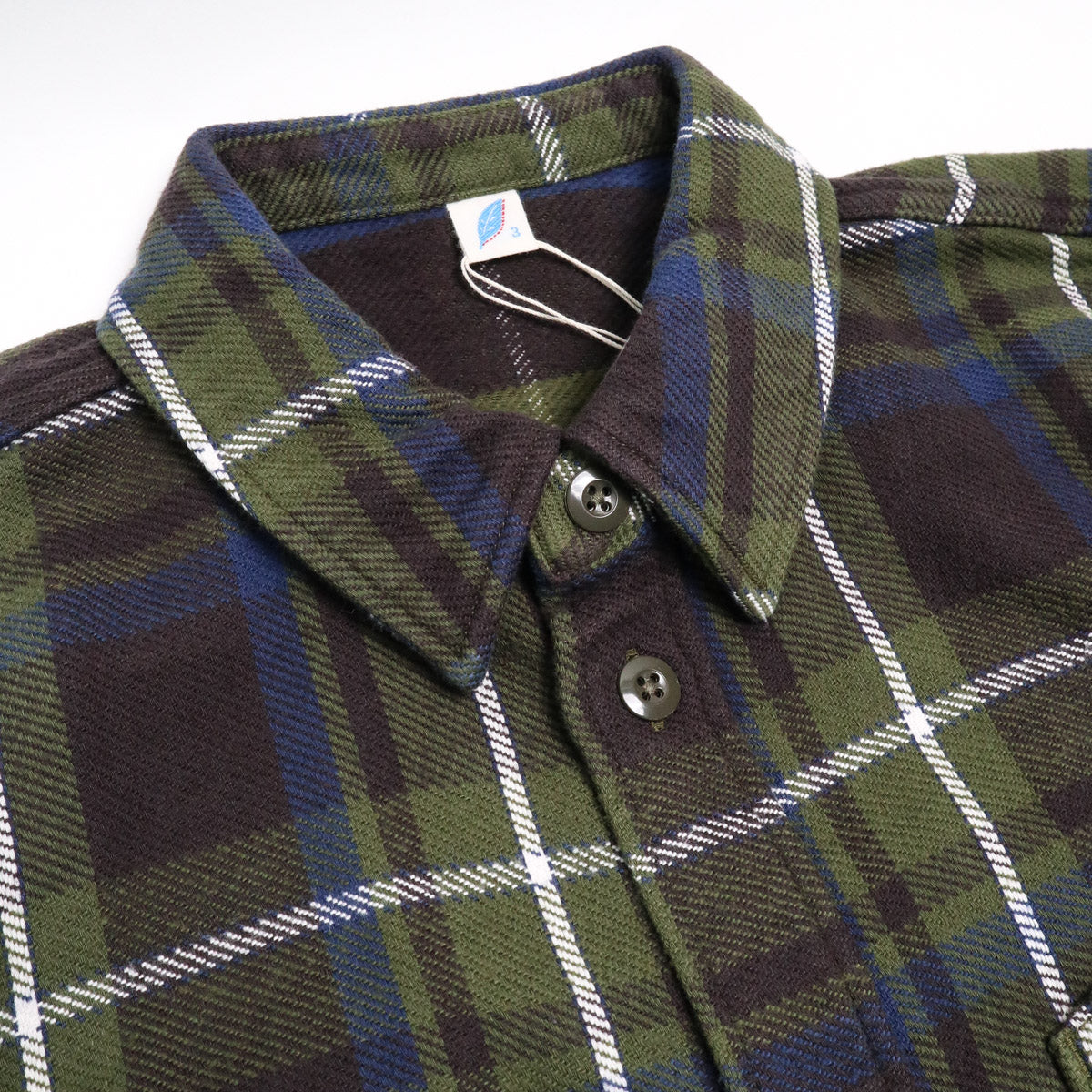 2222-OL Raised Surface Check Double Pocket Shirt Olive