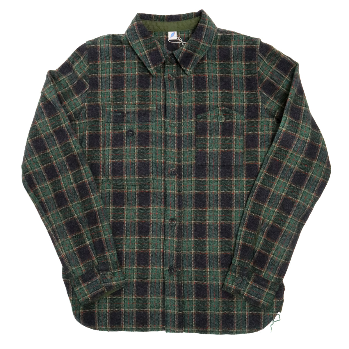 Cotton Tweed Check Double Pocket Shirt Green