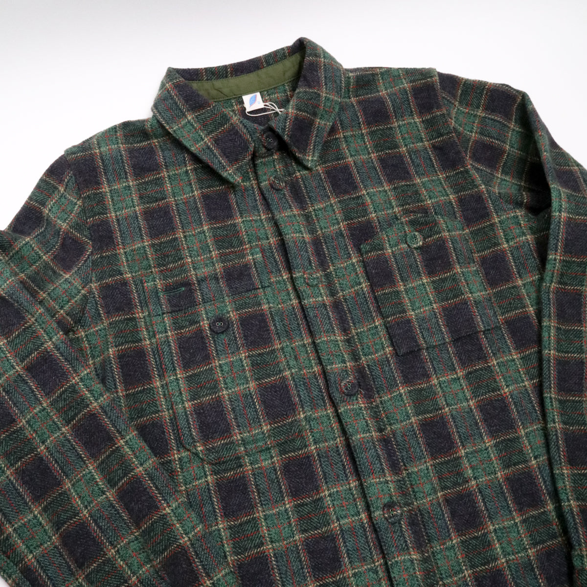 Cotton Tweed Check Double Pocket Shirt Green