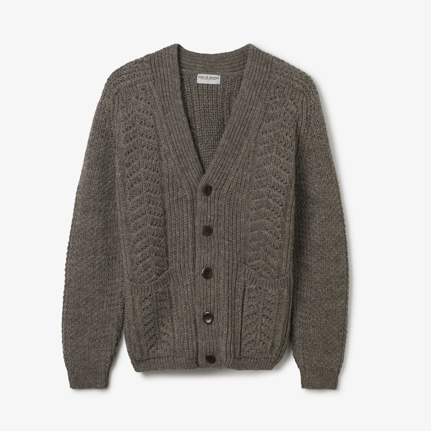 Hand Knit Wool Cardigan Fisherman Grey