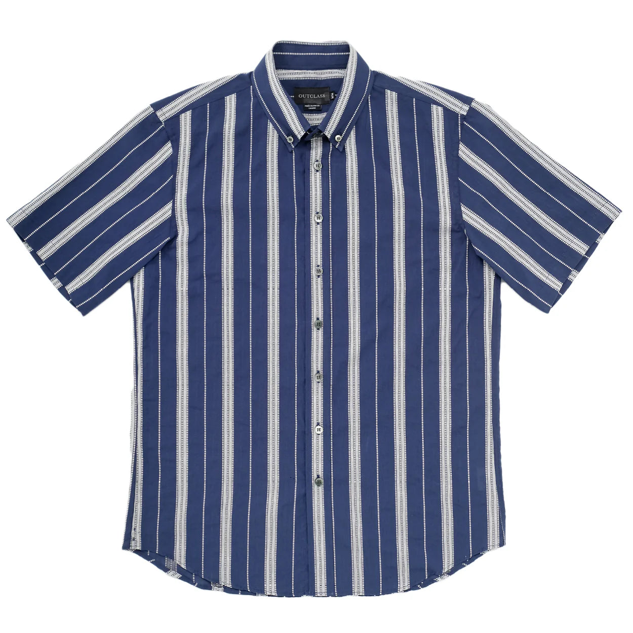 Navy Jacquard Stripe Short Sleeve Classic Shirt