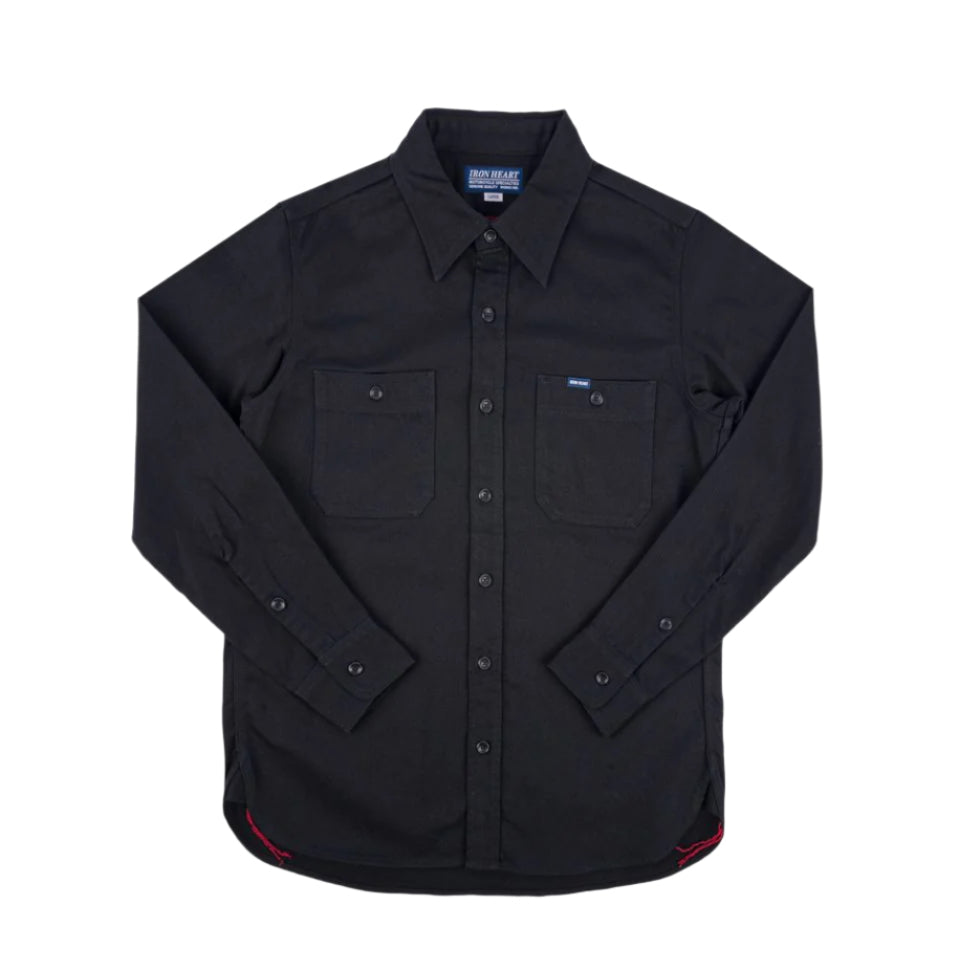 IHSH-414-BLK 9oz Cotton Linen Work Shirt Black