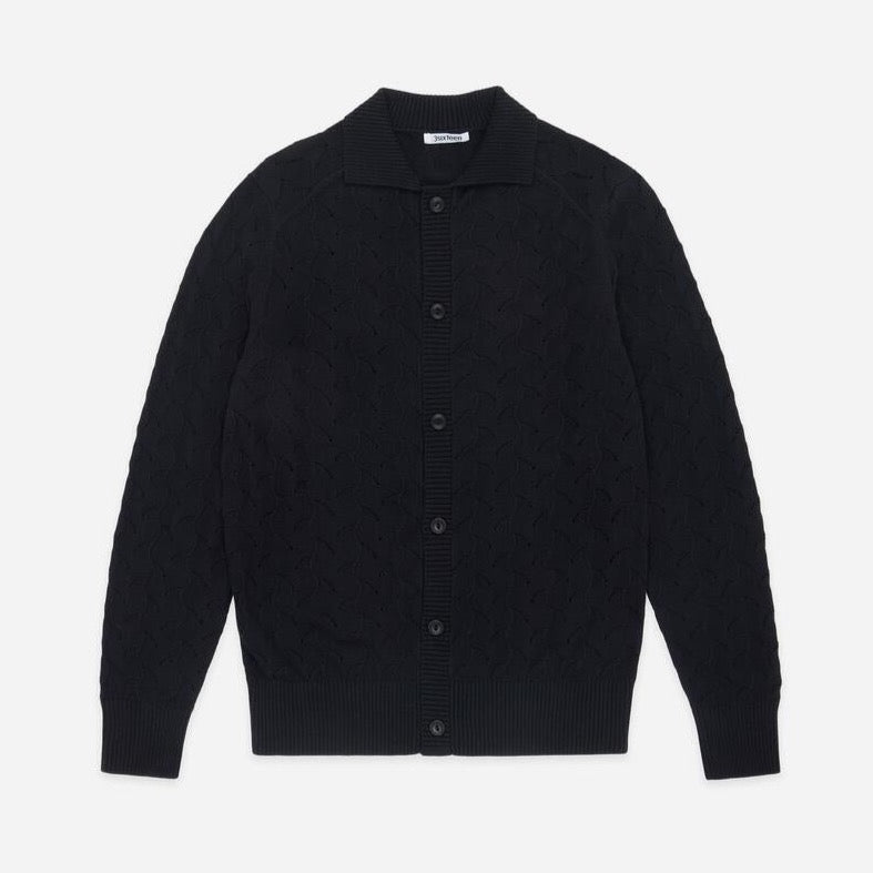 Collared Cardigan Black Lace Knit