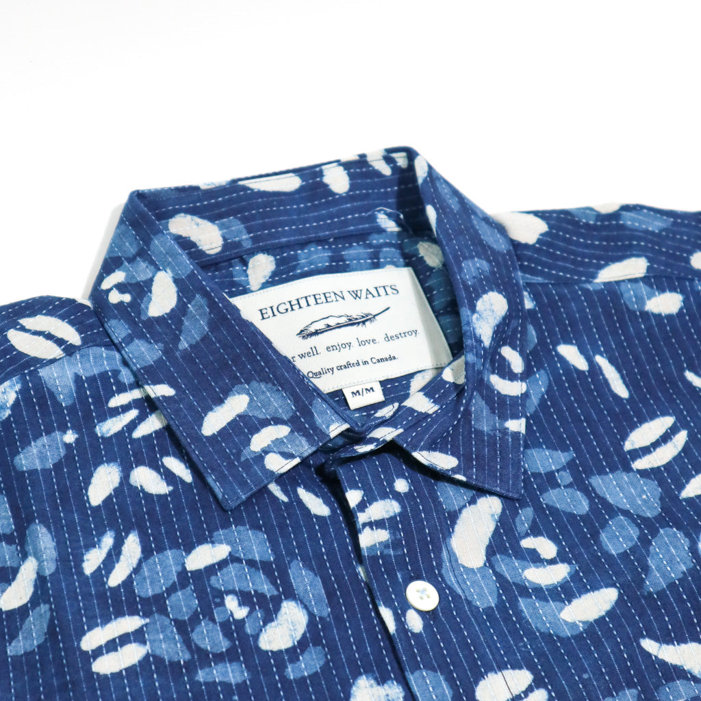Neuwirth Short Sleeve Indigo Blossom Stitch