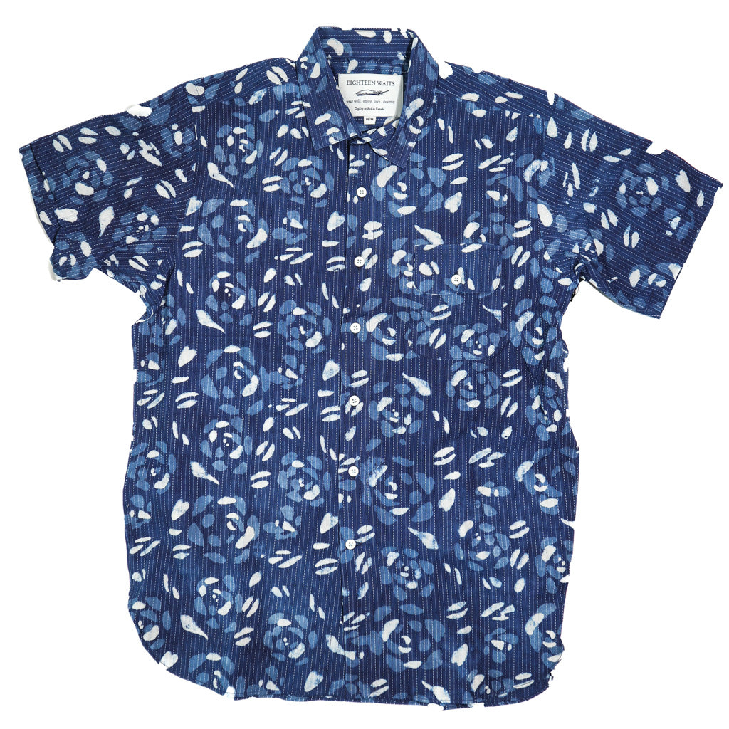 Neuwirth Short Sleeve Indigo Blossom Stitch