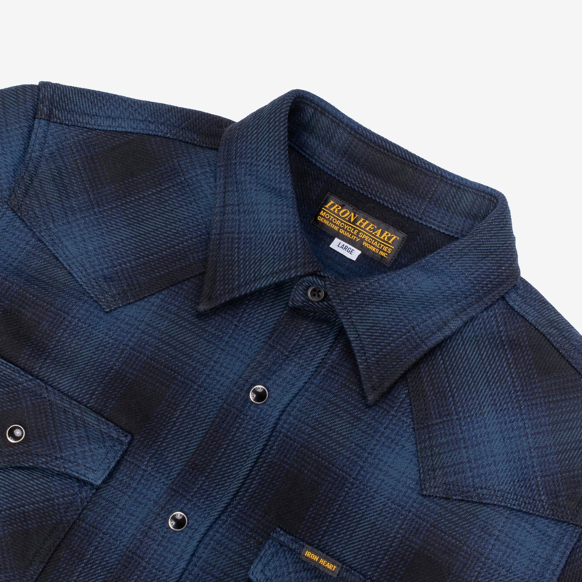 IHSH-264-NAV Ultra Heavy Flannel Ombre Check Western Shirt