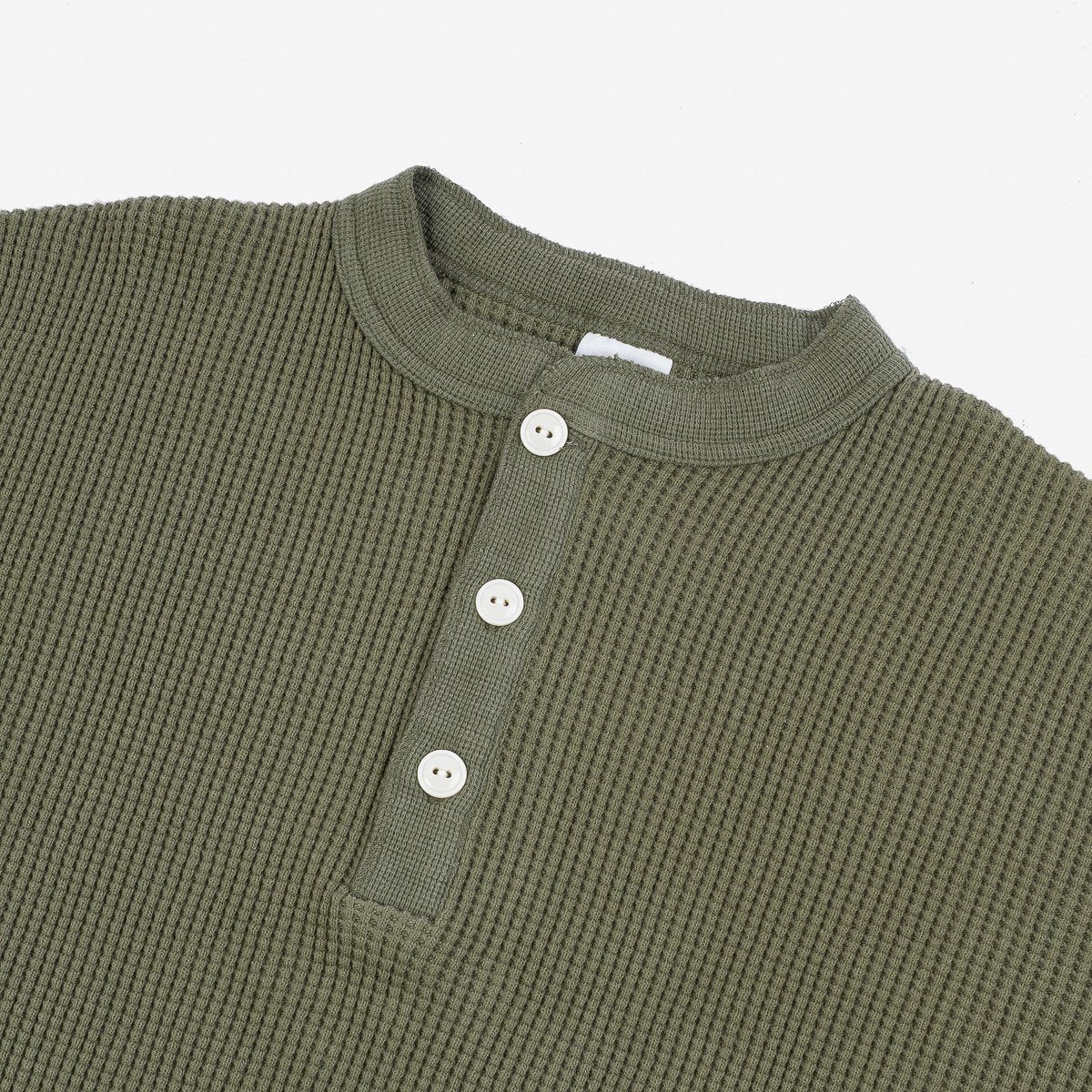 IHTL-1213-OLV Waffle Knit Long Sleeve Thermal Henley Olive