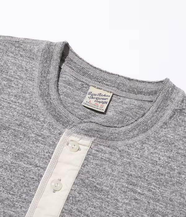 BR79192 Loopwheeled Slub Yarn S/S Henley Heather Gray