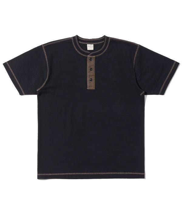 BR79192 Loopwheeled Slub Yarn S/S Henley Black
