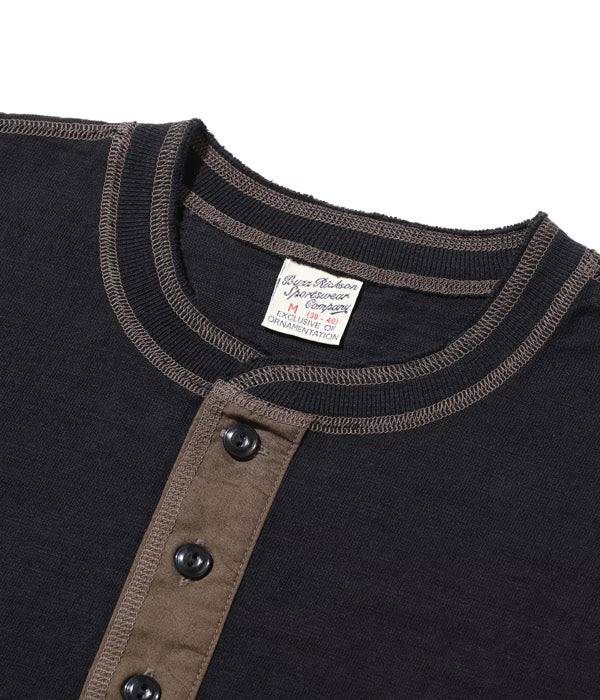 BR79192 Slub Yarn S/S Henley - Black