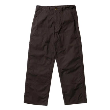 Dark brown wide-leg work pants laid flat on a light gray background.