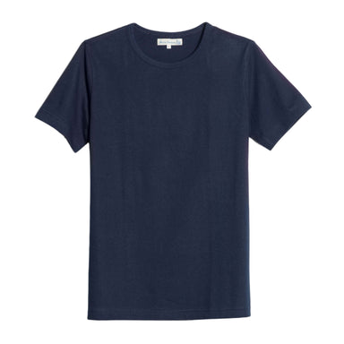 Navy blue t-shirt on a light gray background