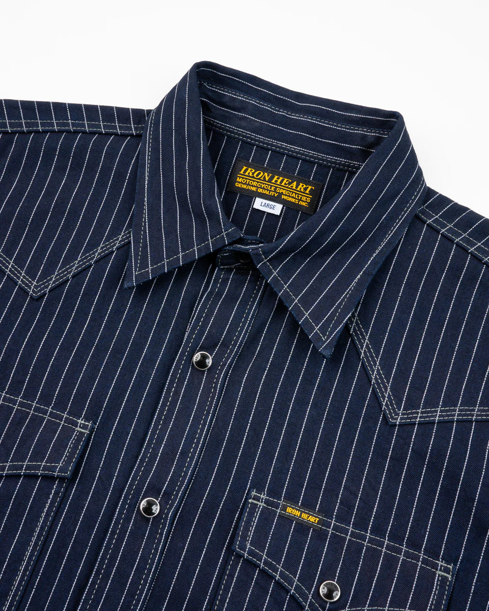 IHSH-424-IND 8.5oz Herringbone Stripe Western Shirt - Indigo